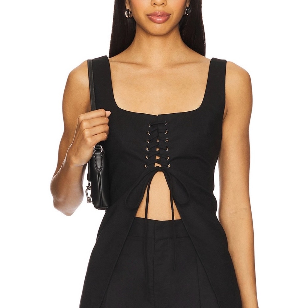 SNDYS Black Lace-Up Square Neck Crop Top